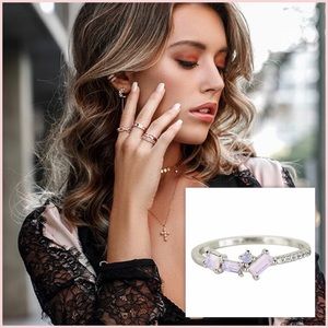 Dainty Cubic Zirconia Band with Multi-shaped Opals Silver-sz 6 or 7